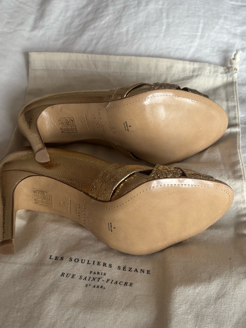 Sezane Metallic Gold Braided Peep-Toe Pumps - Picture 8 of 12